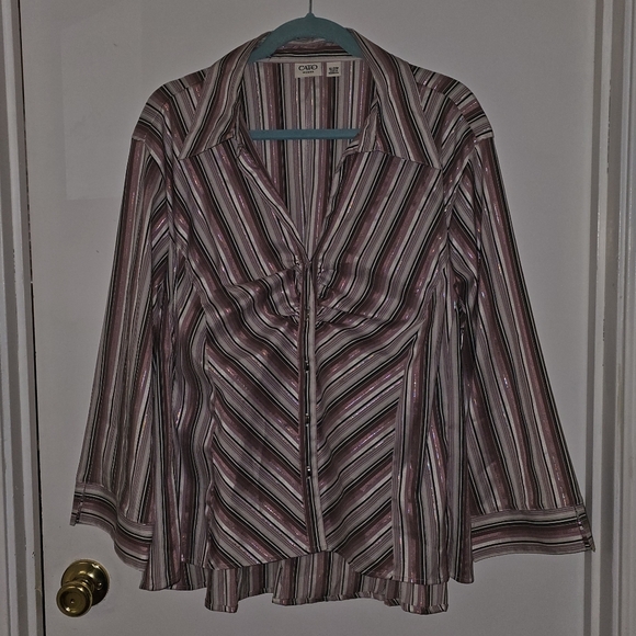 Cato Tops - Cato Multistripe Button-Front Blouse in Pink, White and Brown